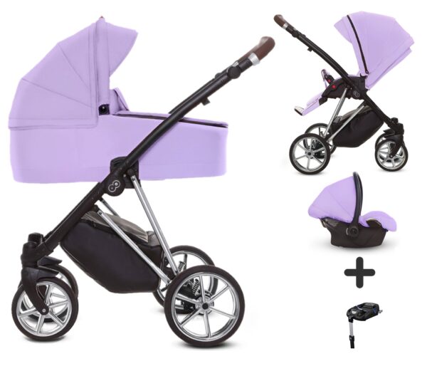 TPFLiving 4in1 Kinderwagen Ultra Stoff - Lila / Gestell Chrom