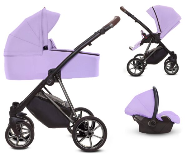 TPFLiving 3in1 Kinderwagen Ultra Stoff - Lila / Gestell Silber