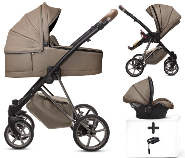 TPFLiving 4in1 Kinderwagen Royal Kunstleder - Gray Pearl / Gestell Space Grau