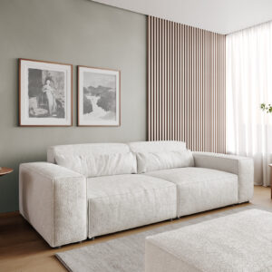 DELIFE Big-Sofa Sirpio L 260x110 cm Bouclé Creme-Weiß mit Hocker, Big Sofas