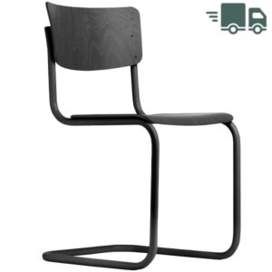 Auf einen Blick THONET Stahlrohr-Freischwinger S 43 Mindestabnahmemenge 2 Stück Sitz- und Rücken mit Formholzschalen - Buche TP29 deckend schwarz gebeizt  Freischwinger-Gestell Stahlrohr schwarz lackiert (RAL 9005) Inklusive Universalgleiter schwarz  Weitere Beiztöne für Sitz- und Rückenfläche sowie Gestellfarben auf Anfrage Nicht stapelbar Sitzhöhe 46 cm Gesamthöhe 82 cm Breite 44 cm Tiefe 52 cm Gewicht 6