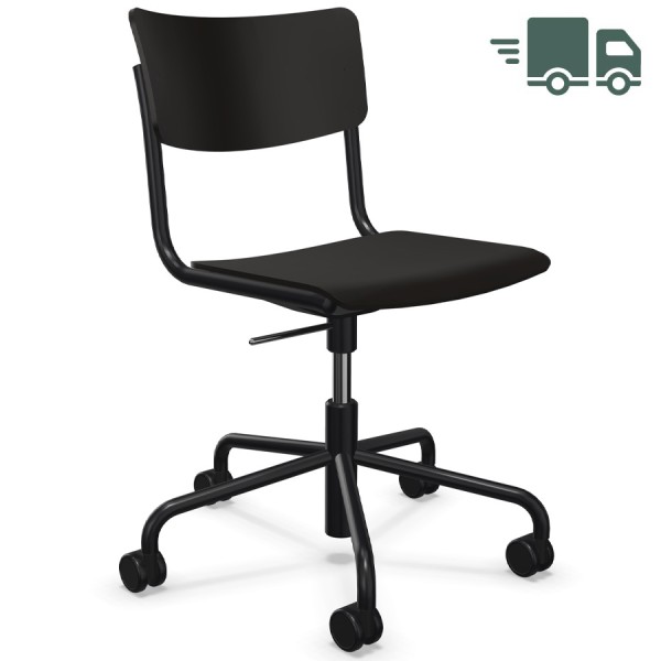 Auf einen Blick THONET Drehsessel S 43 DR schwarz  Sitz- und Rückenfläche mit Formholzschalen - Buche TP29 schwarz gebeizt  Nicht stapelbar Sitzhöhenverstellung stufenlos 42-54 cm mittels Gasfeder Sitzhöhe 42 cm Gesamthöhe 88 cm Breite 64 cm Tiefe 64 cm Gewicht 11