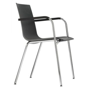 Auf einen Blick THONET S 160 F Konferenzstuhl mit Armlehnen  Armauflage Elastomerkunststoff schwarz Vierfuß-Gestell chrom  Schale Polypropylen Erhältlich in Schwarzgrau (RAL 7021) oder Signalweiß (RAL 9003) Stapel- und reihbar Universalgleiter schwarz inklusive Weitere Farben und Ausführungen auf Anfrage  Sitzhöhe 45 cm Gesamthöhe 82 cm Höhe Armlehnen 68 cm Breite 57 cm Tiefe 54 cm Gewicht 6