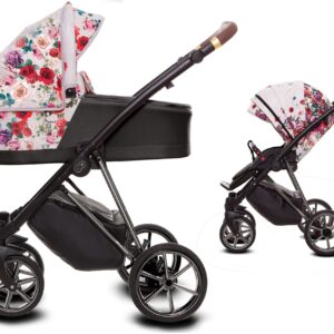 TPFLiving 2in1 Kinderwagen Light Dark Rose - Gestell Chrom