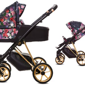 TPFLiving 2in1 Kinderwagen Dark Rose - Gestell Gold