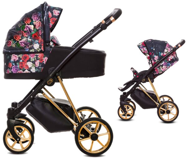 TPFLiving 2in1 Kinderwagen Dark Rose - Gestell Gold