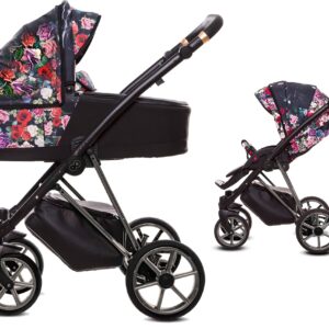 TPFLiving 2in1 Kinderwagen Dark Rose - Gestell Chrom