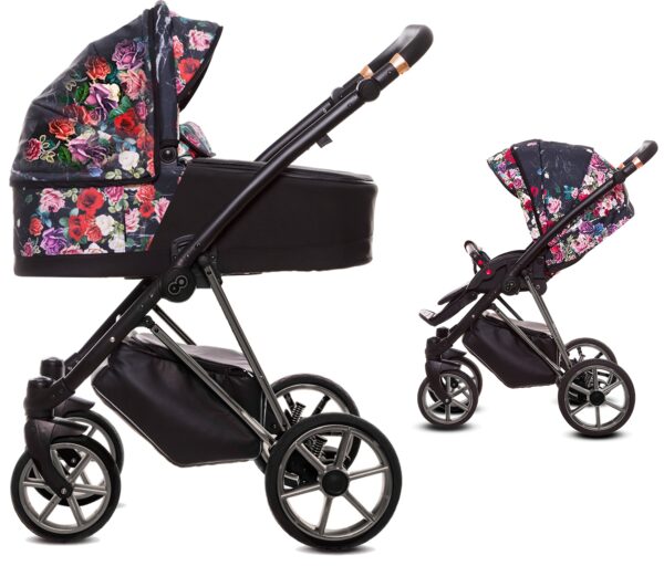 TPFLiving 2in1 Kinderwagen Dark Rose - Gestell Chrom