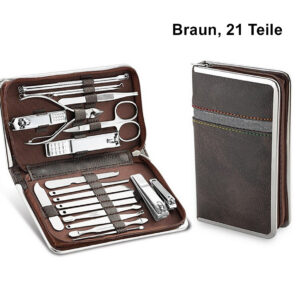 TPFBeauty Maniküre- & Pediküre-Set 21-teilig aus Kunstleder - verschiedene Farben - Braun