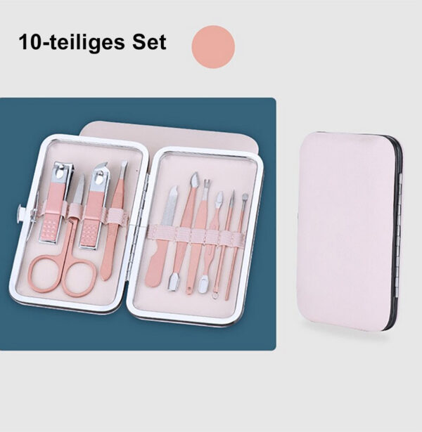 TPFBeauty Maniküre- & Pediküre-Set 10-teilig aus Kunstleder - verschiedene Farben - Rosa