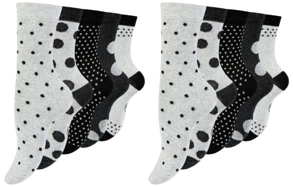 Paolo Renzo® Damen Baumwoll Socken "DOT STRIPE" 5/10 oder 15 Paar - Größen 35/38 und 39/42 - Punkte & Kreise / 39-42 / 10