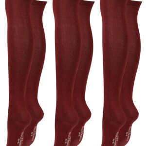 Paolo Renzo® Damen Baumwoll Overknees mit Anti-Rutsch-Bund 1 oder 3 Paar - Größe 36/41 - Bordeaux-Rot / 36-41 / 3