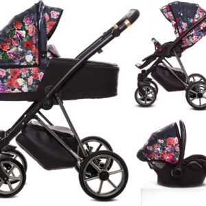 TPFLiving 3in1 Kinderwagen Dark Rose - Gestell Chrom