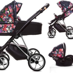 TPFLiving 3in1 Kinderwagen Dark Rose - Gestell Silber