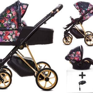 TPFLiving 4in1 Kinderwagen Dark Rose mit Isofix - Gestell Gold