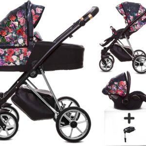 TPFLiving 4in1 Kinderwagen Dark Rose mit Isofix - Gestell Silber