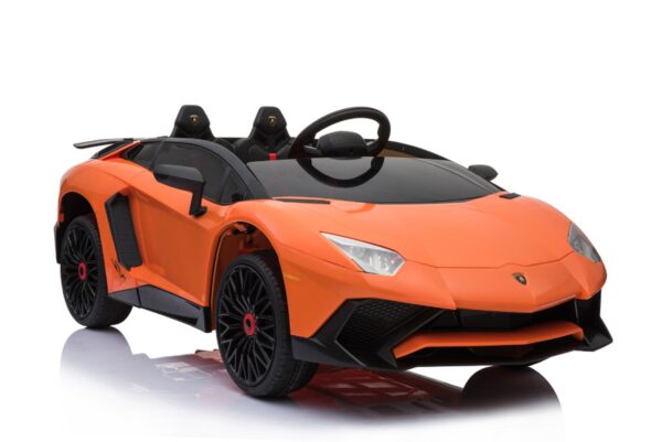 TPFLiving Elektro-Kinderauto Lamborghini Aventador SVJ - Kinderauto - Elektroauto - Ledersitz und Sicherheitsgurt - orange