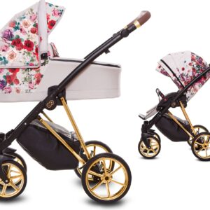 TPFLiving 2in1 Kinderwagen Light Rose - Gestell Gold