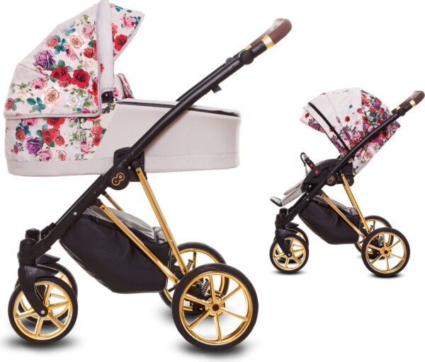 TPFLiving 2in1 Kinderwagen Light Rose - Gestell Gold