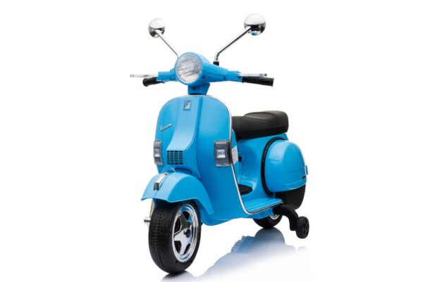 TPFLiving Elektro-Kindermotorrad Vespa - Kindermotorrad - Elektromotorrad - Ledersitz und Stützräder - blau