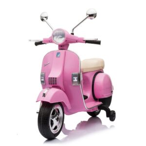 TPFLiving Elektro-Kindermotorrad Vespa - Kindermotorrad - Elektromotorrad - Ledersitz und Stützräder - rosa