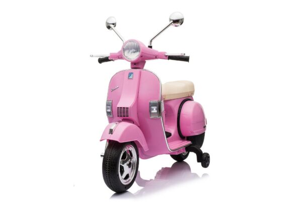 TPFLiving Elektro-Kindermotorrad Vespa - Kindermotorrad - Elektromotorrad - Ledersitz und Stützräder - rosa