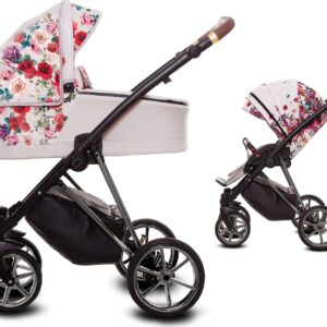 TPFLiving 2in1 Kinderwagen Light Rose - Gestell Chrom