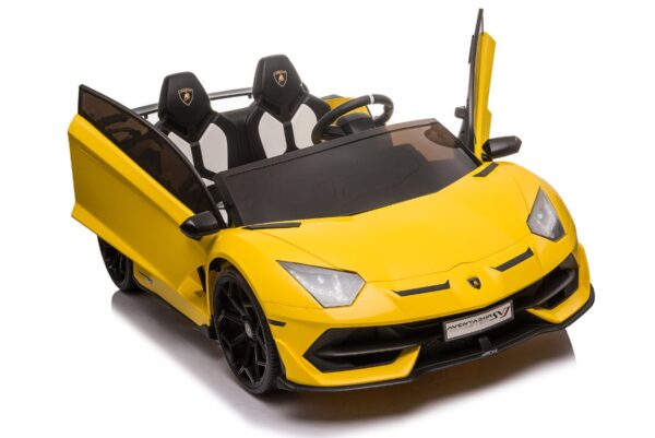 TPFLiving Elektro-Kinderauto Lamborghini Aventador SVJ Doppelsitzer - Kinderauto - Elektroauto - Ledersitz und Sicherheitsgurt - gelb