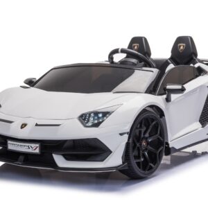 TPFLiving Elektro-Kinderauto Lamborghini Aventador SVJ Doppelsitzer - Kinderauto - Elektroauto - Ledersitz und Sicherheitsgurt - weiss