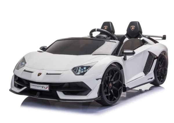 TPFLiving Elektro-Kinderauto Lamborghini Aventador SVJ Doppelsitzer - Kinderauto - Elektroauto - Ledersitz und Sicherheitsgurt - weiss