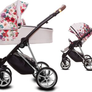 TPFLiving 2in1 Kinderwagen Light Rose - Gestell Silber