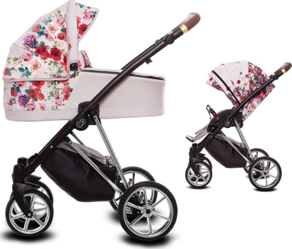 TPFLiving 2in1 Kinderwagen Light Rose - Gestell Silber