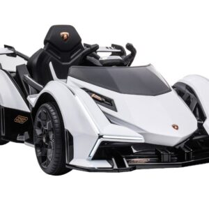 TPFLiving Elektro-Kinderauto Lamborghini V12 Vision Gran Turismo - Kinderauto - Elektroauto - Ledersitz und Sicherheitsgurt - weiss