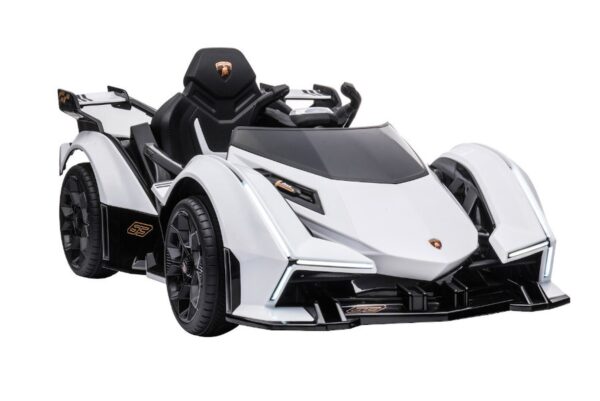 TPFLiving Elektro-Kinderauto Lamborghini V12 Vision Gran Turismo - Kinderauto - Elektroauto - Ledersitz und Sicherheitsgurt - weiss