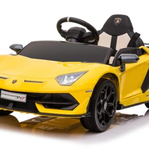 TPFLiving Elektro-Kinderauto Lamborghini Aventador SVJ - Kinderauto - Elektroauto - Ledersitz und Sicherheitsgurt - gelb