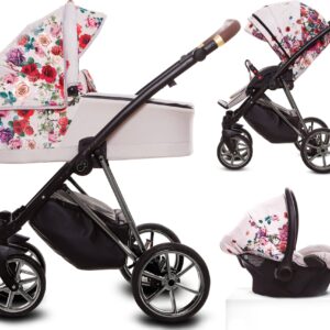 TPFLiving 3in1 Kinderwagen Light Rose - Gestell Chrom