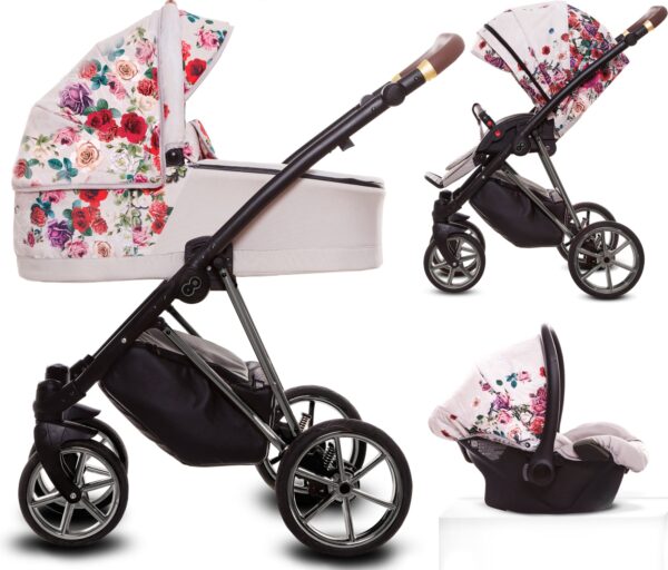 TPFLiving 3in1 Kinderwagen Light Rose - Gestell Chrom