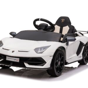 TPFLiving Elektro-Kinderauto Lamborghini Aventador SVJ - Kinderauto - Elektroauto - Ledersitz und Sicherheitsgurt - weiss