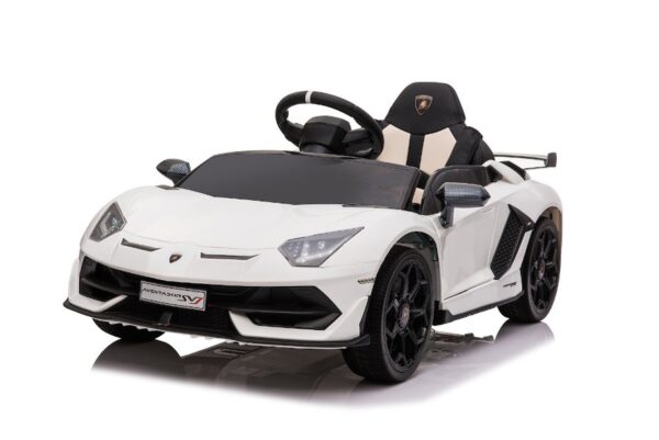 TPFLiving Elektro-Kinderauto Lamborghini Aventador SVJ - Kinderauto - Elektroauto - Ledersitz und Sicherheitsgurt - weiss