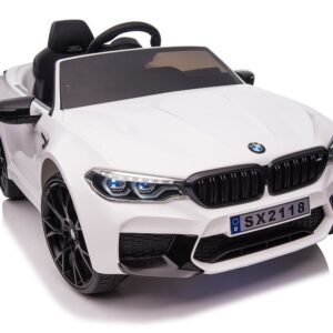 TPFLiving Elektro-Kinderauto BMW M5 weiss - Kinderauto - Elektroauto - Ledersitz und Sicherheitsgurt