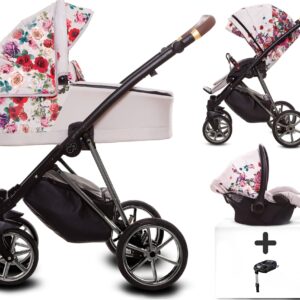 TPFLiving 4in1 Kinderwagen Light Rose mit Isofix - Gestell Chrom