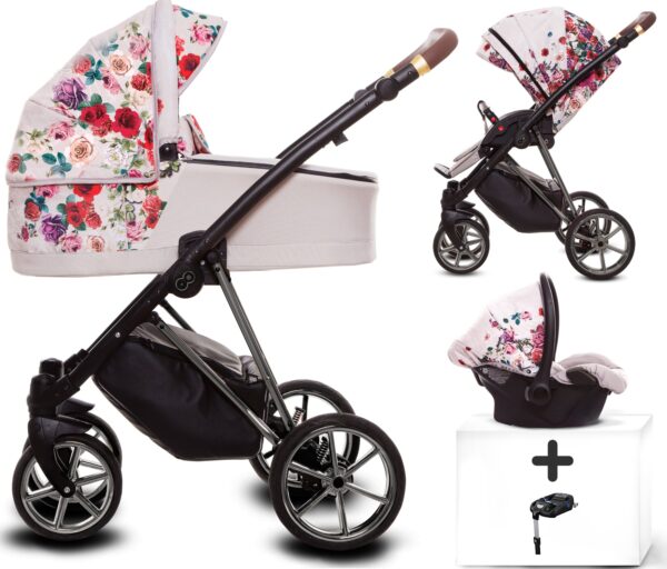 TPFLiving 4in1 Kinderwagen Light Rose mit Isofix - Gestell Chrom