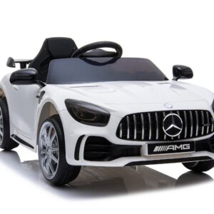 TPFLiving Elektro-Kinderauto Mercedes GT R - Kinderauto - Elektroauto - Ledersitz und Sicherheitsgurt - weiss