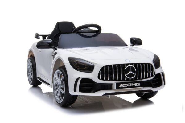 TPFLiving Elektro-Kinderauto Mercedes GT R - Kinderauto - Elektroauto - Ledersitz und Sicherheitsgurt - weiss