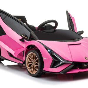 TPFLiving Elektro-Kinderauto Lamborghini Sian - Kinderauto - Elektroauto - Ledersitz und Sicherheitsgurt - pink/rosa