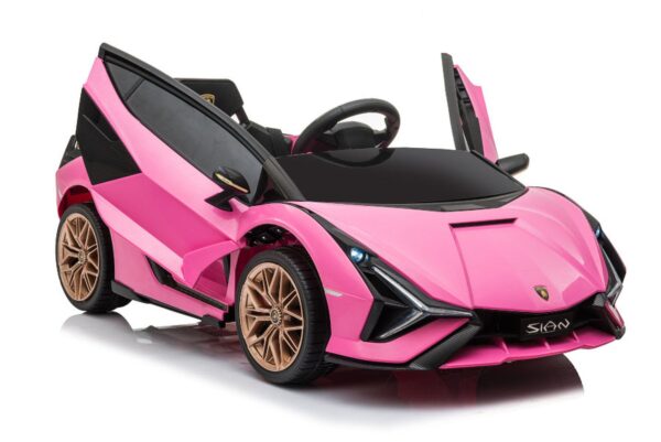 TPFLiving Elektro-Kinderauto Lamborghini Sian - Kinderauto - Elektroauto - Ledersitz und Sicherheitsgurt - pink/rosa