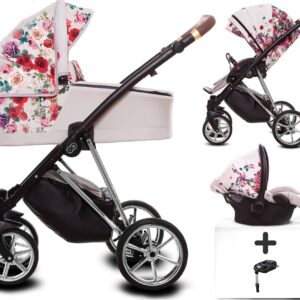 TPFLiving 4in1 Kinderwagen Light Rose mit Isofix - Gestell Silber