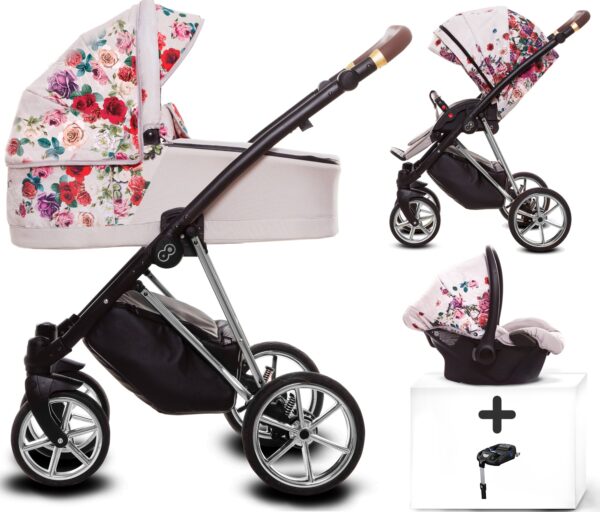 TPFLiving 4in1 Kinderwagen Light Rose mit Isofix - Gestell Silber