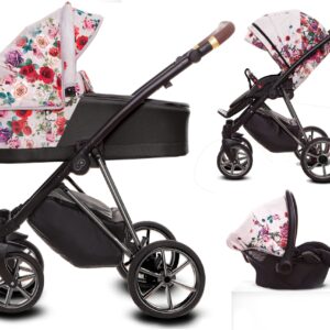 TPFLiving 3in1 Kinderwagen Light Dark Rose - Gestell Chrom