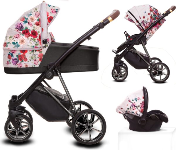 TPFLiving 3in1 Kinderwagen Light Dark Rose - Gestell Chrom